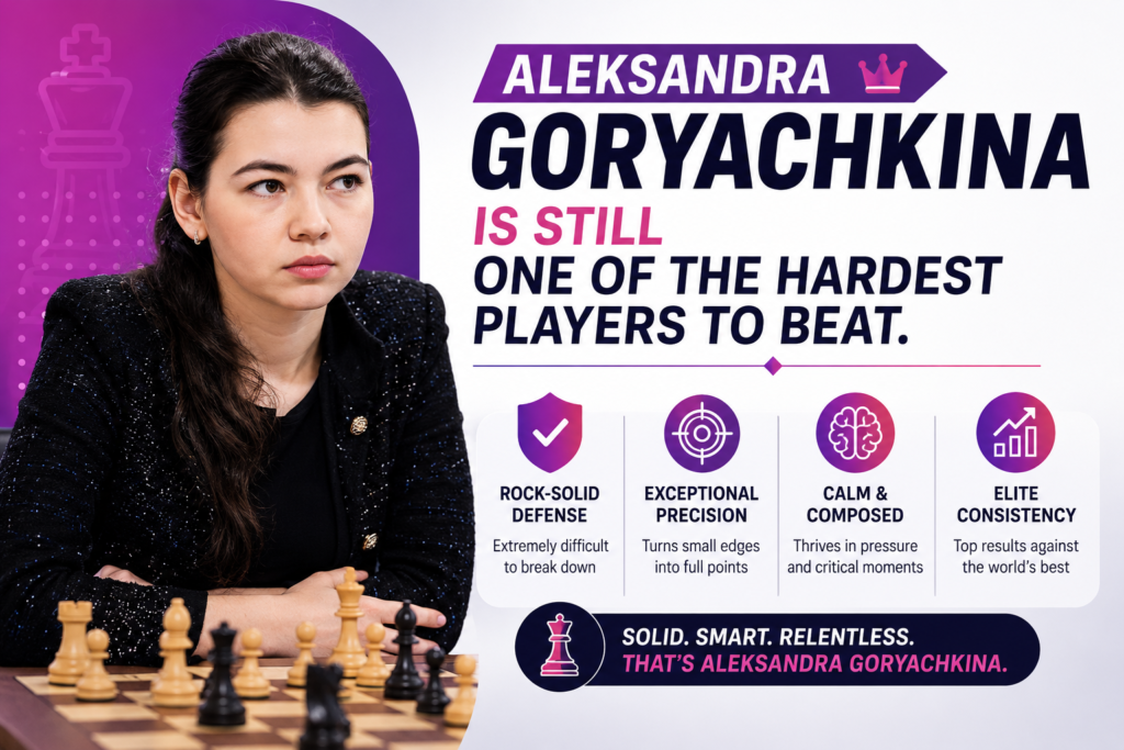 Aleksandra Goryachkina has been near the top of women’s chess for years, and she is still there. The May 2026 women’s classical list places her at number five with a 2536 rating, only one point ahead of Humpy Koneru.