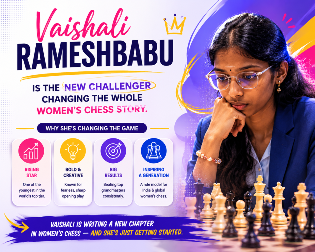 Vaishali Rameshbabu is one of the biggest stories in women’s chess right now. In April 2026, she won the FIDE Women’s Candidates Tournament with 8.5 points out of 14 and earned the right to challenge Ju Wenjun for the Women’s World Championship.