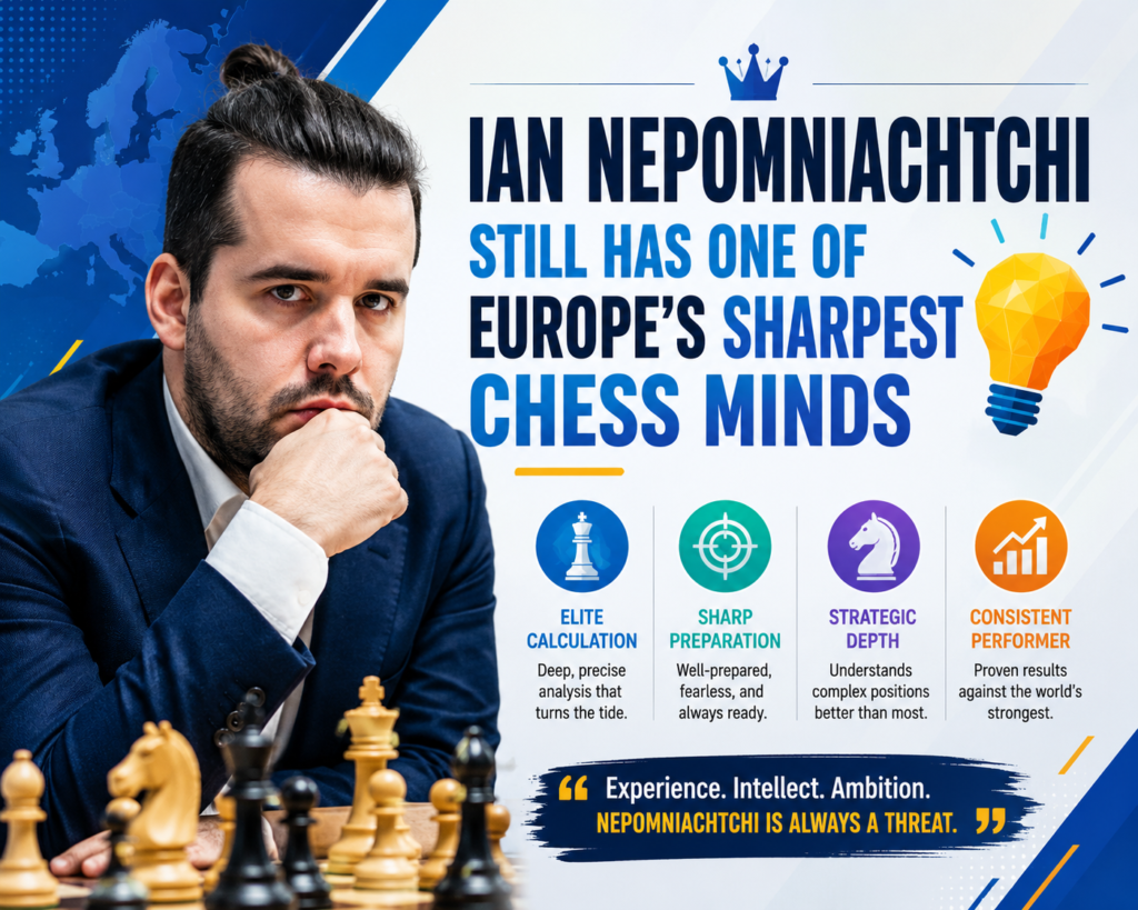 Ian Nepomniachtchi is still one of Europe’s most important chess players, even when his results move up and down. On the May 2026 FIDE classical list, he is ranked 21st in the world with a 2729 rating. That is lower than his peak, but it still places him among the strongest players alive.