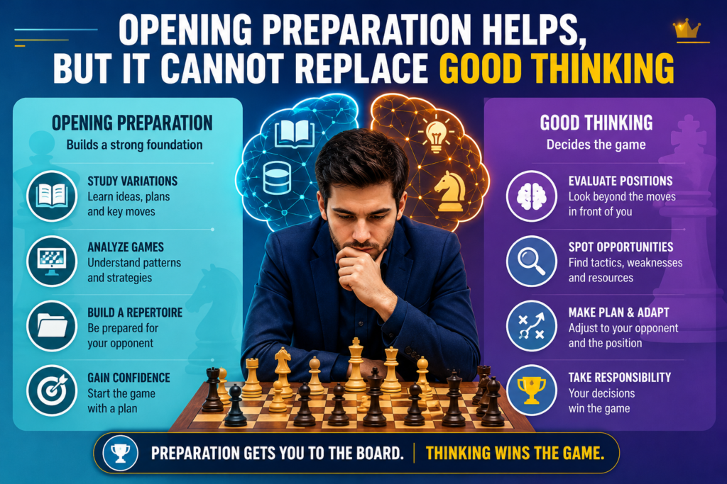 Elite European players have deep opening preparation. They use teams, engines, databases, and years of experience. But the strongest players are not strong only because they know openings. They are strong because they can still think after the opening ends.