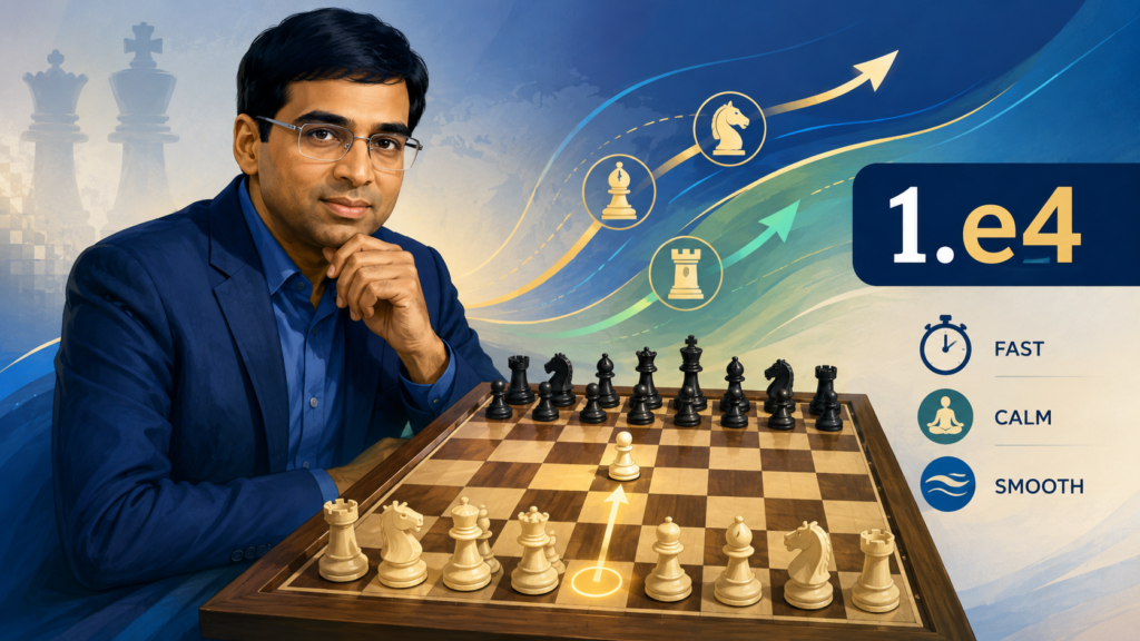 Viswanathan Anand is one of the best players for young 1.e4 students to study because his chess often feels easy to understand, even when it is very deep. He plays with speed, balance, and calm power. His attacks do not always look loud at first.