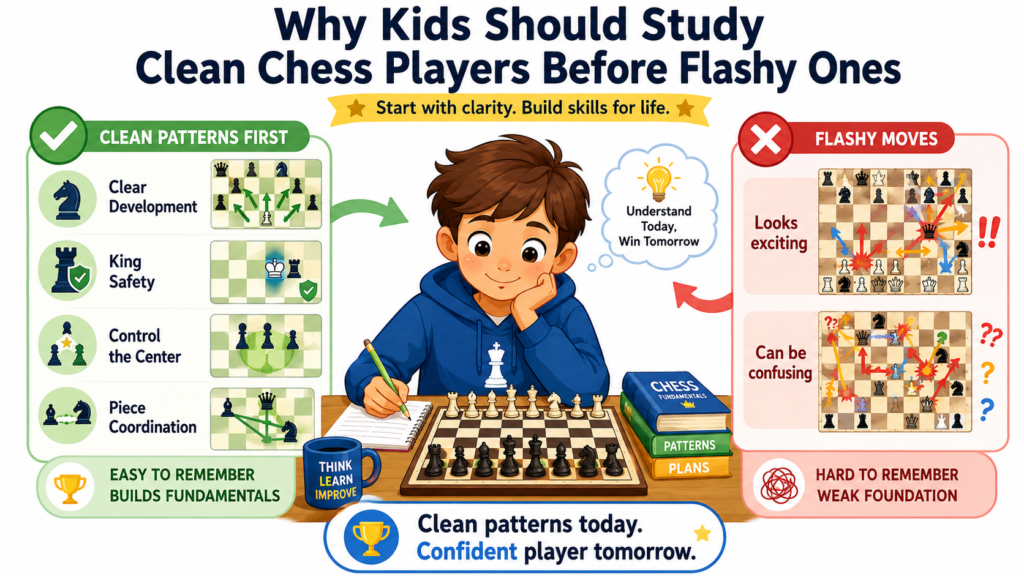 Many kids see a brilliant chess move and think, “Wow, I want to play like that.” That is normal. Big attacks, queen sacrifices, and tricky traps are exciting. But when a child is still growing in chess, the best thing is not always the flashiest thing. The best thing is often the clearest thing.