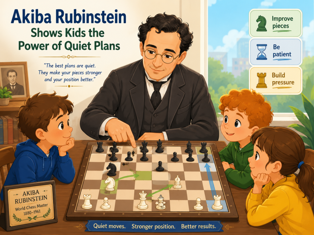 Akiba Rubinstein is not always the first name kids hear, but he is one of the best players for learning clean chess. His games are full of quiet plans. He did not need wild tricks to win. He often won because his pieces were better placed, his pawn structure was healthier, and his endgame skill was excellent.