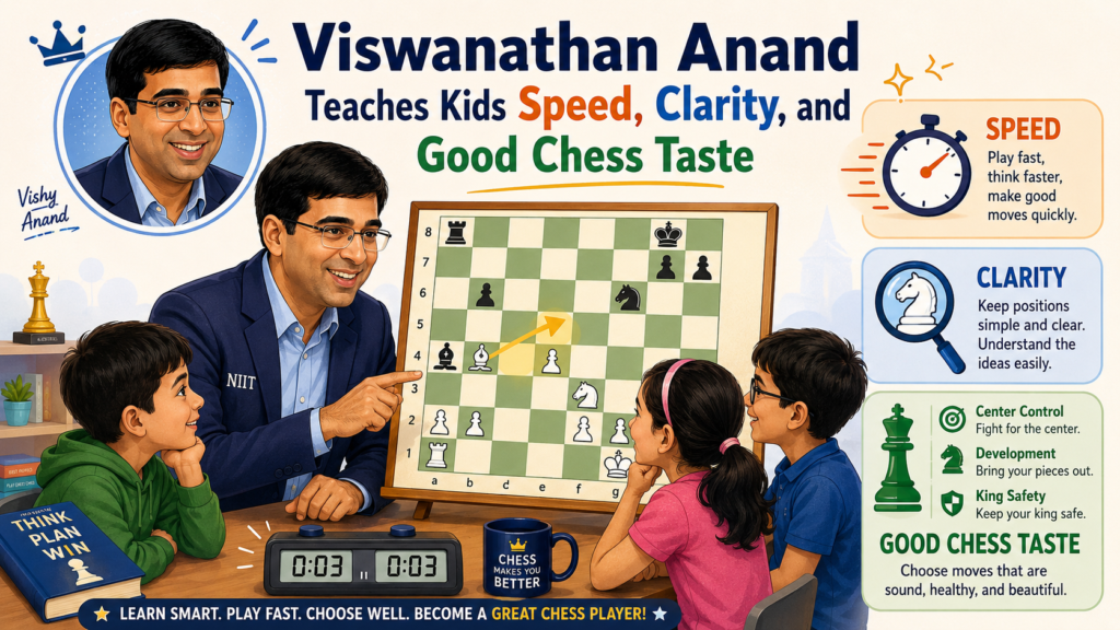 Viswanathan Anand is a wonderful player for children to study because his games often feel clear, bright, and full of life. He could play fast, but his moves were not careless. He saw ideas quickly because he understood patterns deeply.
