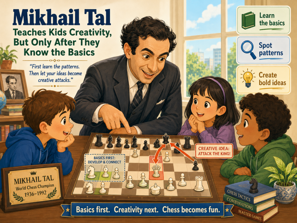 Mikhail Tal is one of the most exciting chess players in history. His games are full of attacks, sacrifices, and wild ideas. Many kids love him right away because his chess feels like a storm.