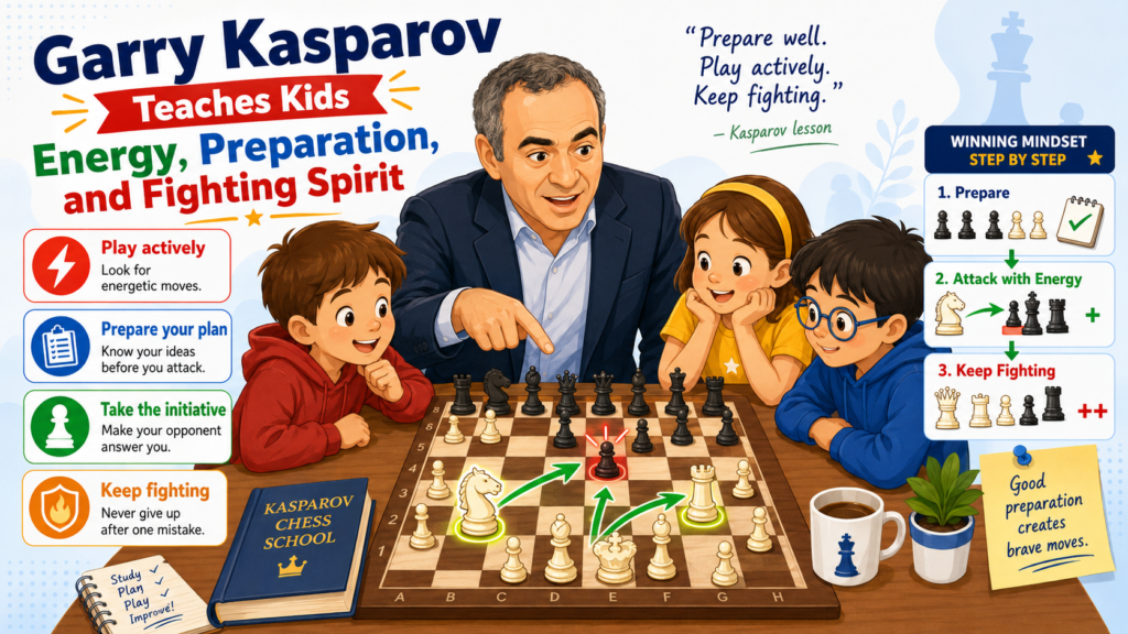 Garry Kasparov is one of the strongest and most intense players chess has ever seen. His games can be very complex, so children should not start with his hardest battles. But selected Kasparov games can teach kids amazing lessons about energy, planning, and fighting for the initiative.
