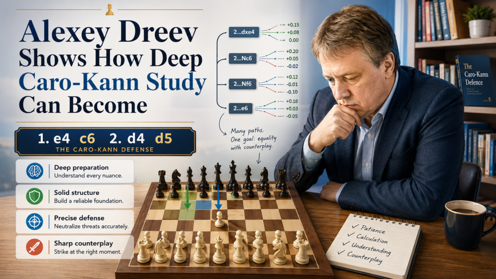 Alexey Dreev is a great name for students who want a more modern and detailed Caro-Kann model. He is known as a strong grandmaster and a serious opening expert. For players who want to go beyond the basics, Dreev’s work is useful because he treats the Caro-Kann as a full system, not just a set of opening moves.