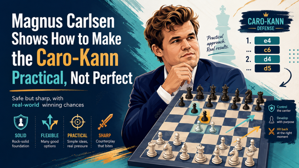 Magnus Carlsen is not only a player to study when he plays the Caro-Kann. He is also a player to study when he faces it. That may sound strange, but it is very useful. If your child wants to play the Caro-Kann well, they must also understand what strong White players try to do against it.