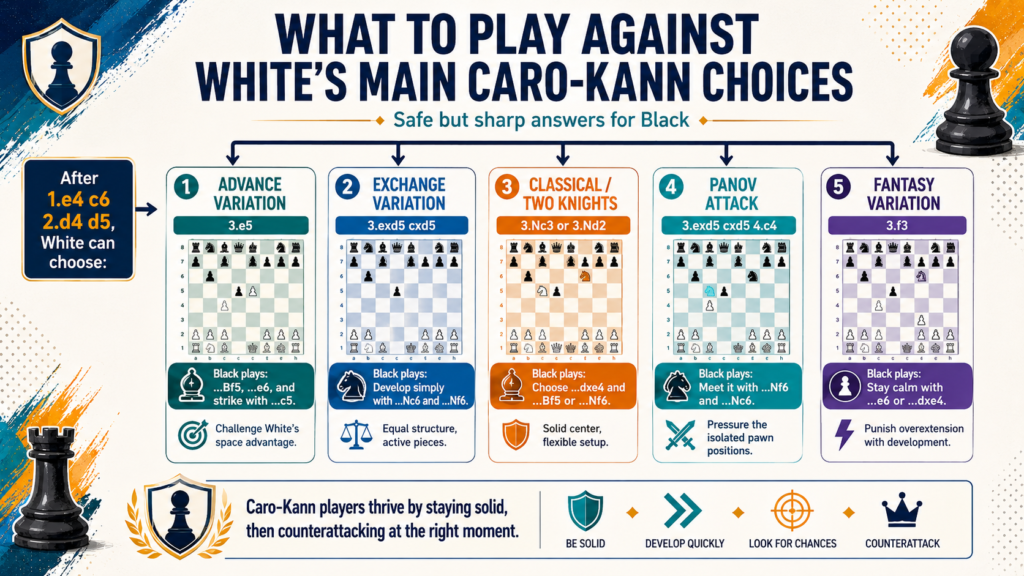 A young Caro-Kann player does not need to know every side line on day one. But they do need a simple answer to White’s main choices. Without that, the child may feel ready against one line but lost against another.