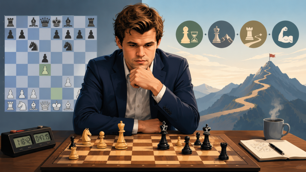 Magnus Carlsen is one of the best modern examples of control and patience. He has used many openings in his career, including 1.d4 systems, and his biggest lesson is not tied to one opening only. His biggest lesson is this: keep playing good moves, even when the position looks equal.