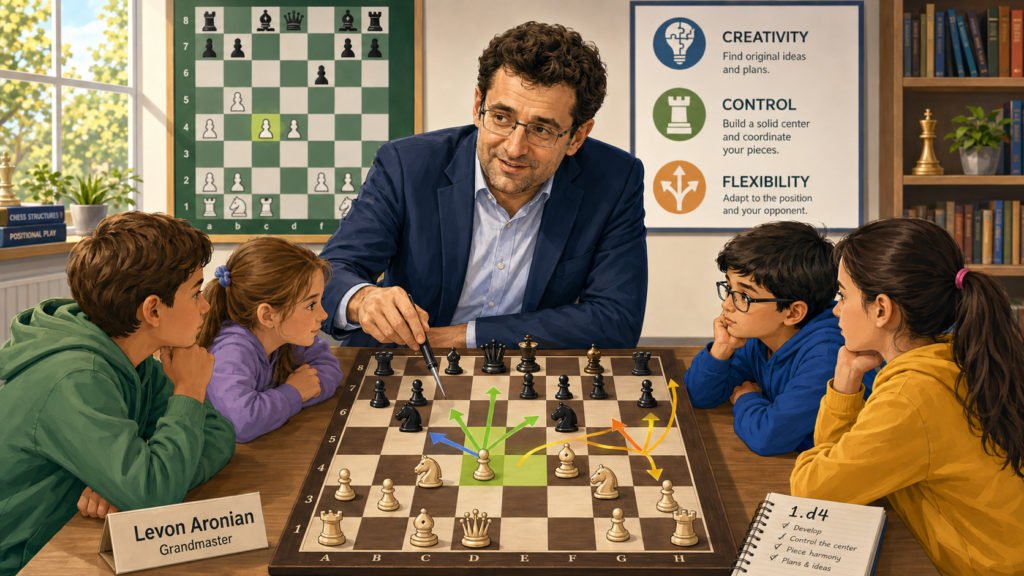 Levon Aronian is a wonderful player for children who love ideas. His games often feel creative, fresh, and full of life. But the best part is that his creativity usually has a strong base. He does not create chaos just for fun. He creates chances from a position that makes sense.