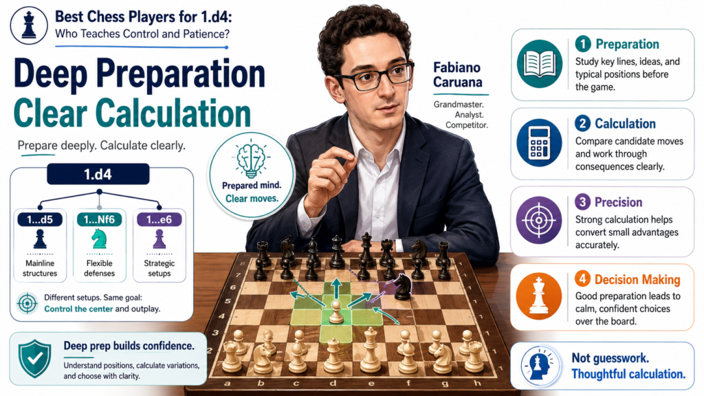 Fabiano Caruana is one of the best modern players for children who want to see how serious opening work connects to strong middlegame play. He is known for deep preparation, careful calculation, and strong practical choices.