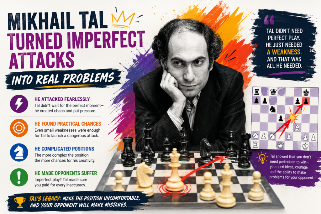 Mikhail Tal is one of the most exciting practical chess players ever. He became World Chess Champion in 1960 after beating Mikhail Botvinnik, and Britannica notes that he was only 23 at the time.