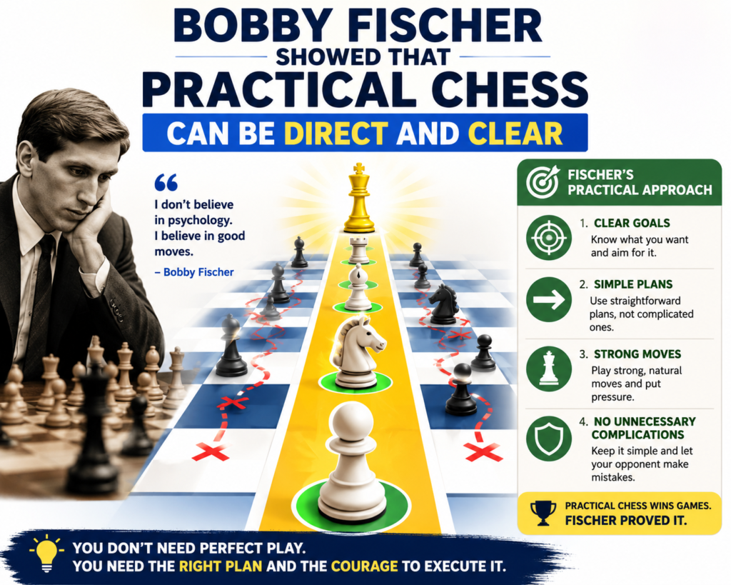 Bobby Fischer is often remembered for deep opening work, sharp tactics, and clean wins. But he was also a very practical player. He did not make simple positions look hard. He often found the most direct way to put pressure on the other side.
