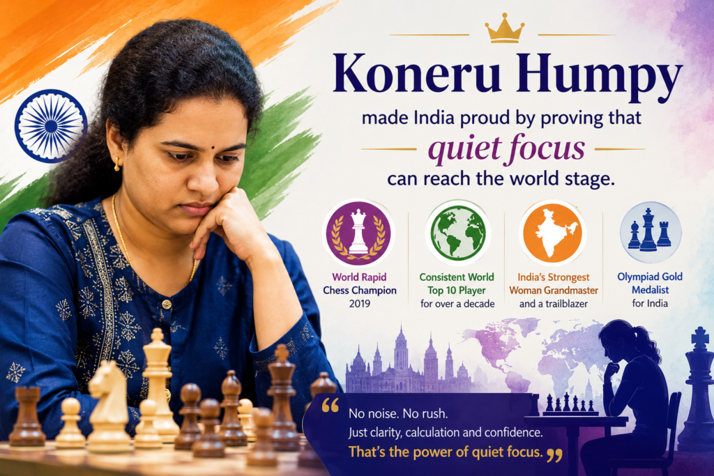 FIDE describes her as India’s highest-rated female player, with a peak rating of 2623, and lists her Grandmaster title from 2002. She also won the Women’s World Rapid Championship in 2019 and again in 2024, making her a two-time World Rapid Champion.