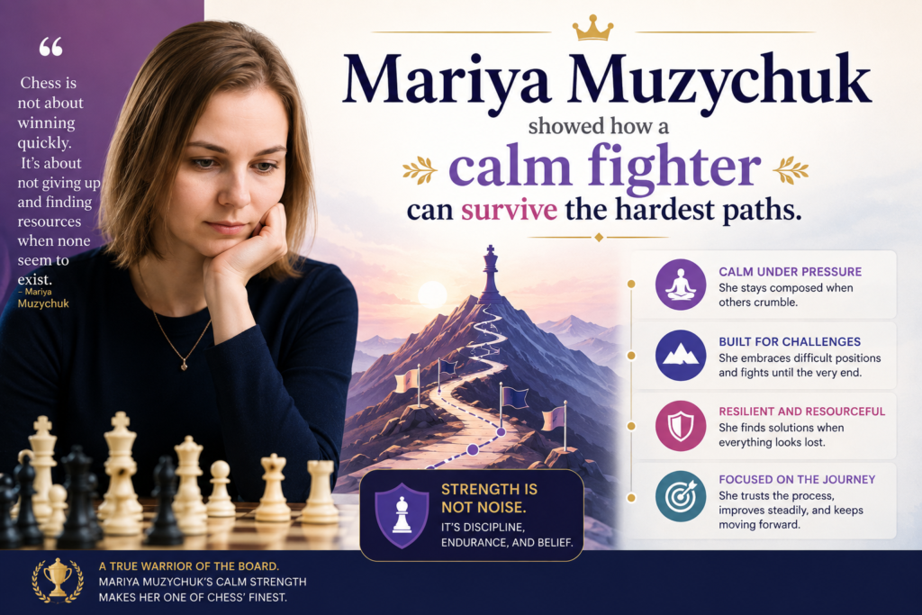 Mariya Muzychuk became the 15th Women’s World Chess Champion after winning the 2015 knockout Women’s World Championship in Sochi. FIDE’s chess museum notes that she defeated Yuanling Yuan, Monika Socko, Antoaneta Stefanova, Koneru Humpy, Harika Dronavalli, and Natalija Pogonina on her way to the title.