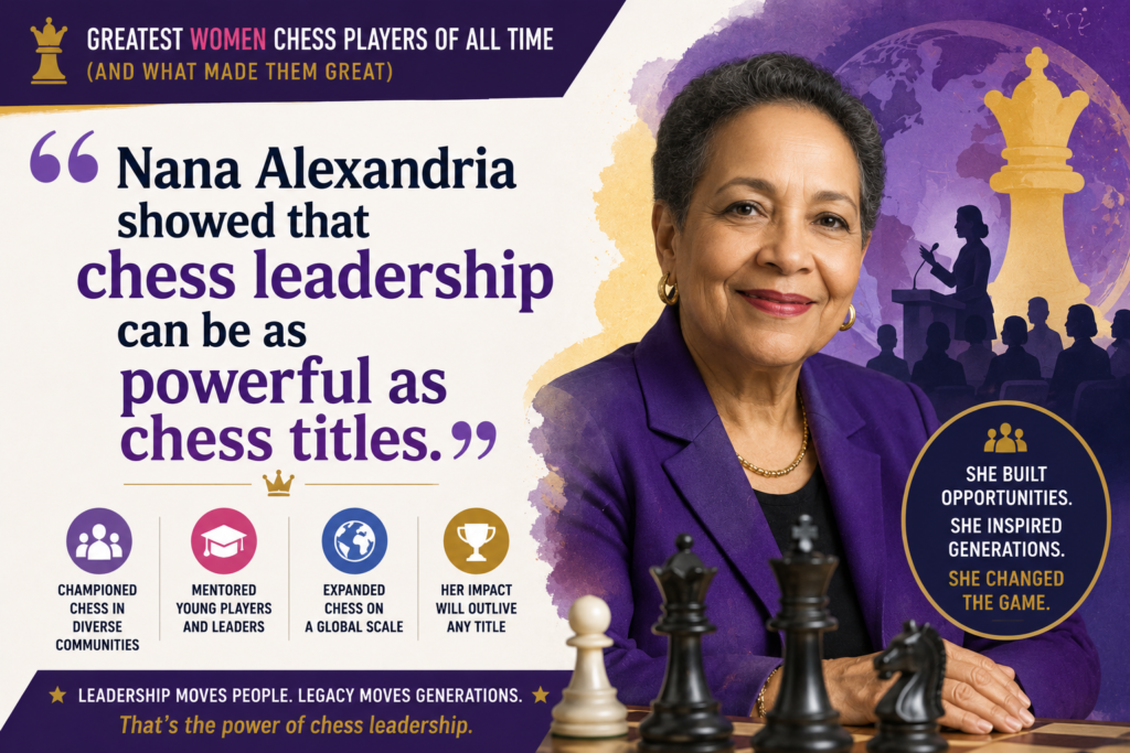 Nana Alexandria is one of the great figures in Georgian and women’s chess. FIDE called her a two-time Women’s World Vice-Champion and noted that she won over twenty international tournaments.