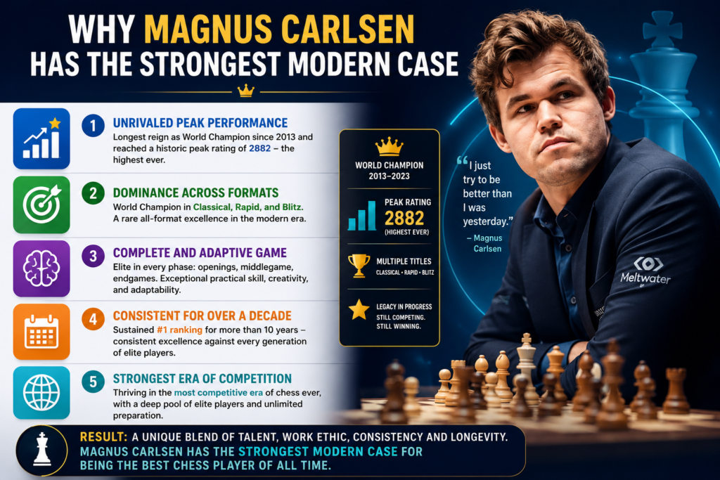 Today’s chess is brutal. Everyone prepares with engines. Everyone knows opening traps. Everyone can study the same games. It is much harder to surprise top players now than it was in the past. Still, Carlsen stayed number one for a very long time.