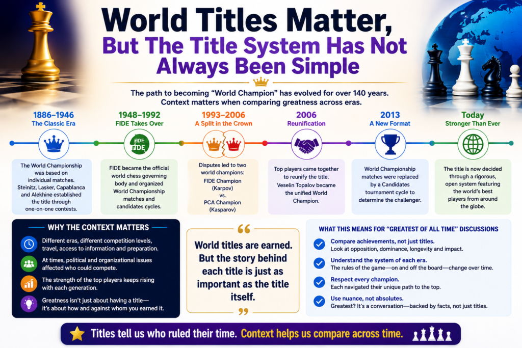 Winning the World Chess Championship is one of the hardest things in chess. It means you reached the top and proved yourself against the strongest challengers of your time.