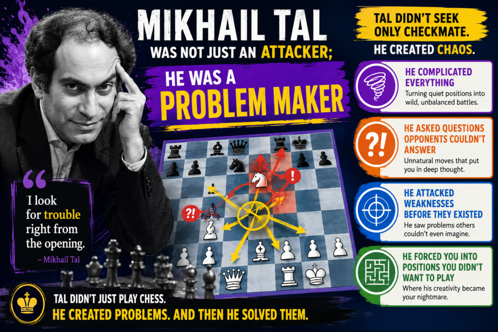 Mikhail Tal did not play chess like most people. Many players look for the safest move. Tal looked for the move that made his opponent feel lost.