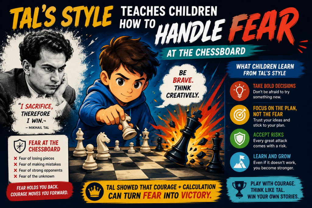 Playing attacking chess can feel scary. A child may see a sacrifice, but then fear arrives. What if it does not work? What if I lose? What if my opponent finds the best move? What if my coach or parent thinks it was a bad idea?