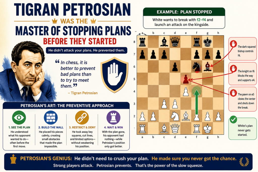 Tigran Petrosian was world champion from 1963 to 1969. He beat Mikhail Botvinnik for the title in 1963, defended it against Boris Spassky in 1966, and later lost to Spassky in 1969. 
