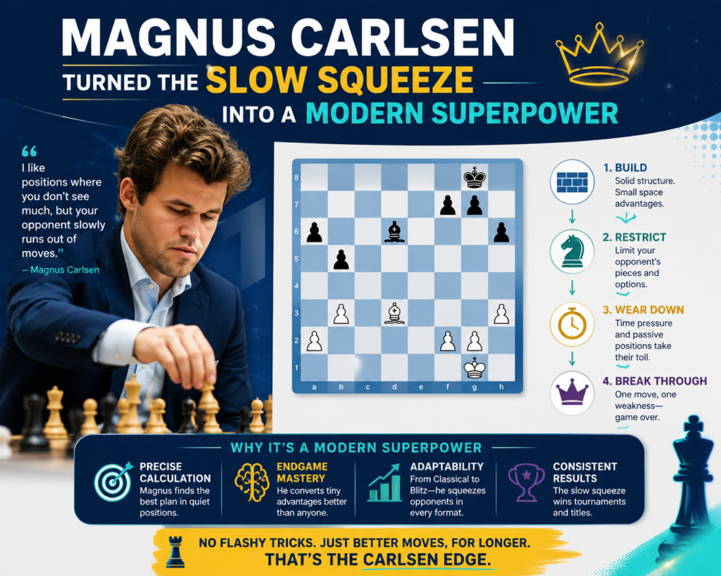 Magnus Carlsen is one of the best examples of modern positional chess. He can attack, defend, calculate, and play sharp positions. But one of his most feared skills is his ability to win equal or nearly equal positions. 