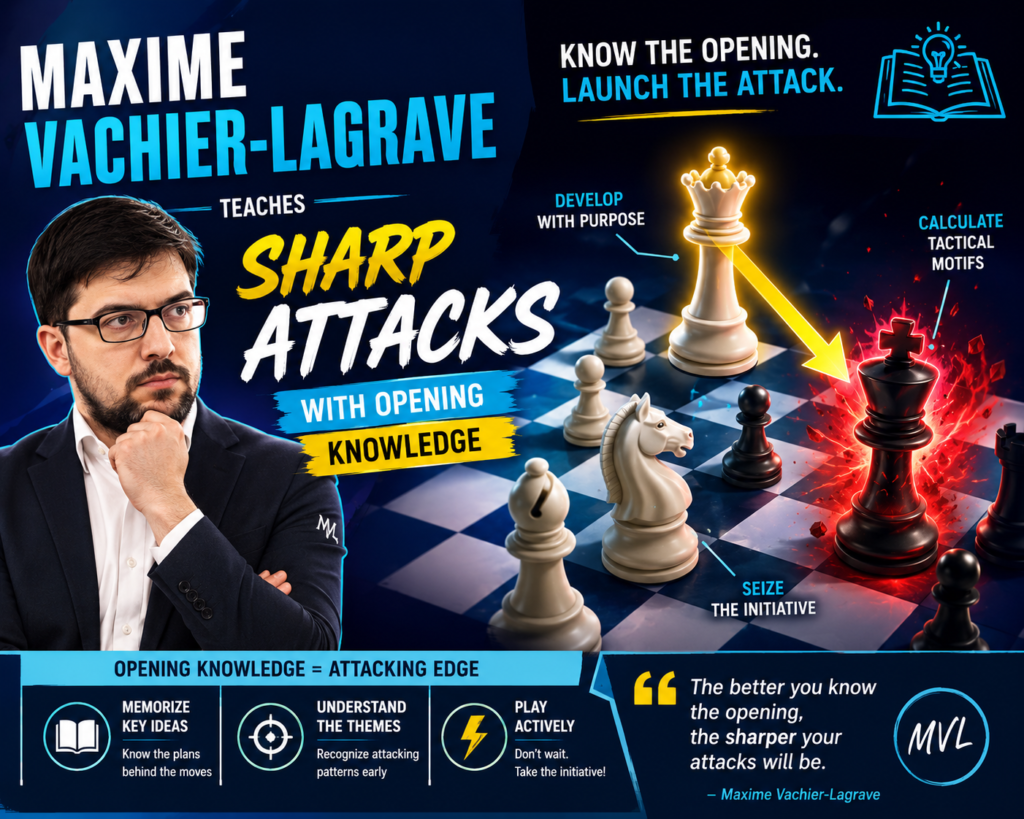 Maxime Vachier-Lagrave, often called MVL, is known for entering sharp and rich positions. His games often show deep opening knowledge, active pieces, and direct attacking chances. He is a great player for students who are ready to study sharper openings and understand the plans behind them.