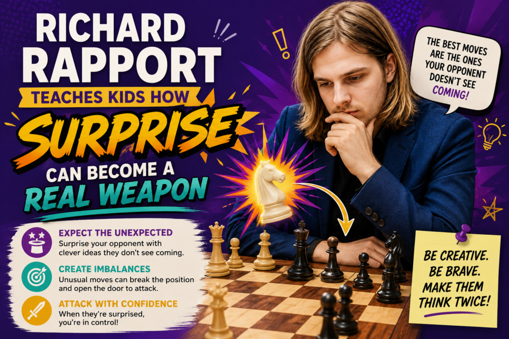 Richard Rapport is one of the most creative players in modern chess. His games often feel fresh because he is not afraid to choose unusual setups. He may move a piece to a square that looks strange at first, but later the idea becomes clear. He wants his opponent to think for themselves from the start.