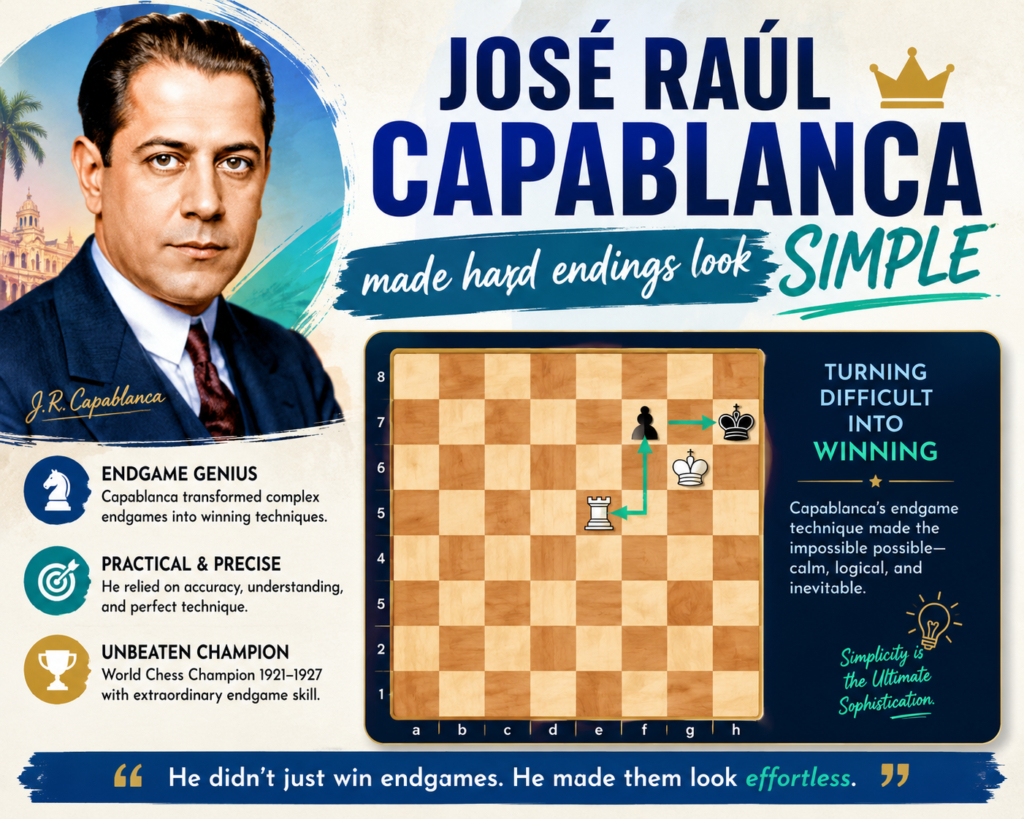 José Raúl Capablanca is one of the first names people think of when they talk about the best endgame chess players. He was World Chess Champion from 1921 to 1927, and he became famous for making chess look smooth and easy.