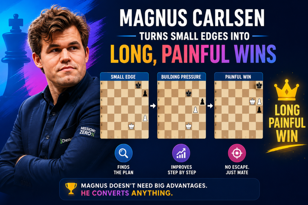 Magnus Carlsen may be the most famous modern example of a player who can win from positions that look almost equal. He does not always need a big attack. He does not always need a clear extra pawn.