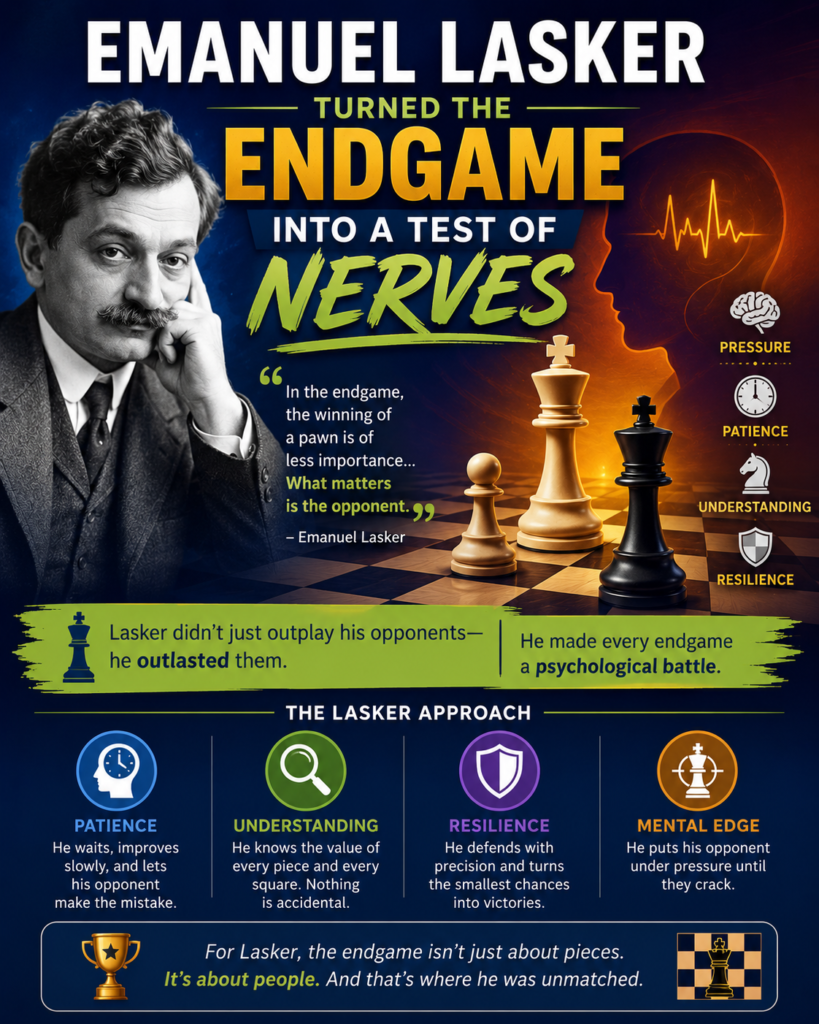 Emanuel Lasker was not just a great chess player. He was one of the longest-reigning world champions in chess history. Britannica records that he held the world championship from 1894 to 1920, which shows how hard he was to beat across many years and many styles of play.