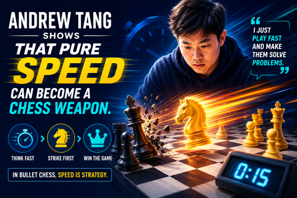 Andrew Tang is another name that belongs in any serious talk about bullet chess. He is famous online as PenguinGM, and he is known for being one of the fastest players in the world. Chess.com describes him as a famous bullet and hyperbullet specialist with blazing speed and strong mouse skills. 