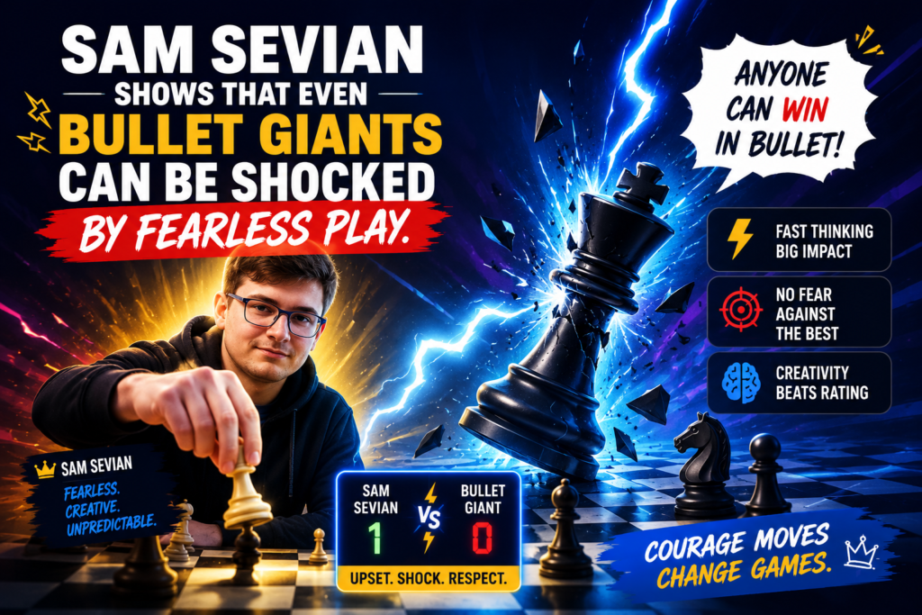 Sam Sevian is not always placed first in casual bullet chess talks, but strong players know how dangerous he can be. In the 2024 Bullet Chess Championship, he made a loud statement by beating Alireza Firouzja 13-4 in the upper bracket. 