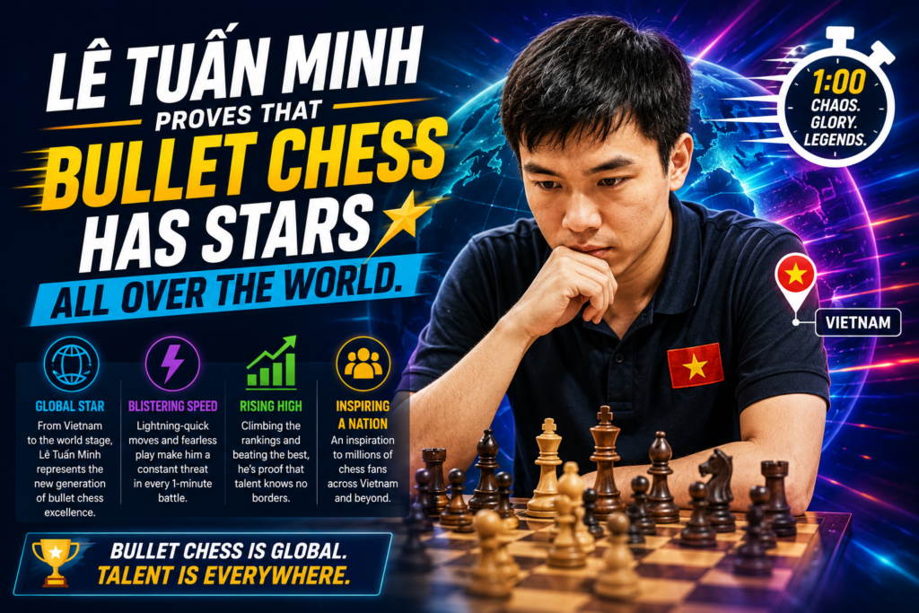 Lê Tuấn Minh is a Vietnamese grandmaster who has made a strong name in online bullet chess. In January 2024, Chess.com reported that he won a stacked Bullet Brawl arena ahead of Hikaru Nakamura and Daniel Naroditsky, with other strong grandmasters like Anish Giri, Maxime Vachier-Lagrave, and Teimour Radjabov also taking part.