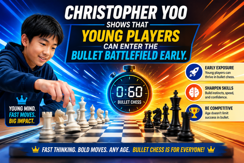The official Chess.com results show that he faced Hikaru Nakamura in the first round, which is about as hard as a bullet draw can get. Nakamura won that match, but the bigger lesson is that Yoo was already competing in the same field as some of the fastest chess players on earth.