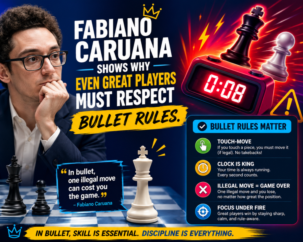 Fabiano Caruana is one of the strongest chess players of his generation, but bullet has its own rules. In the 2024 Bullet Chess Championship, he lost to Nihal Sarin in the first round and then lost to Anish Giri in the lower bracket. 
