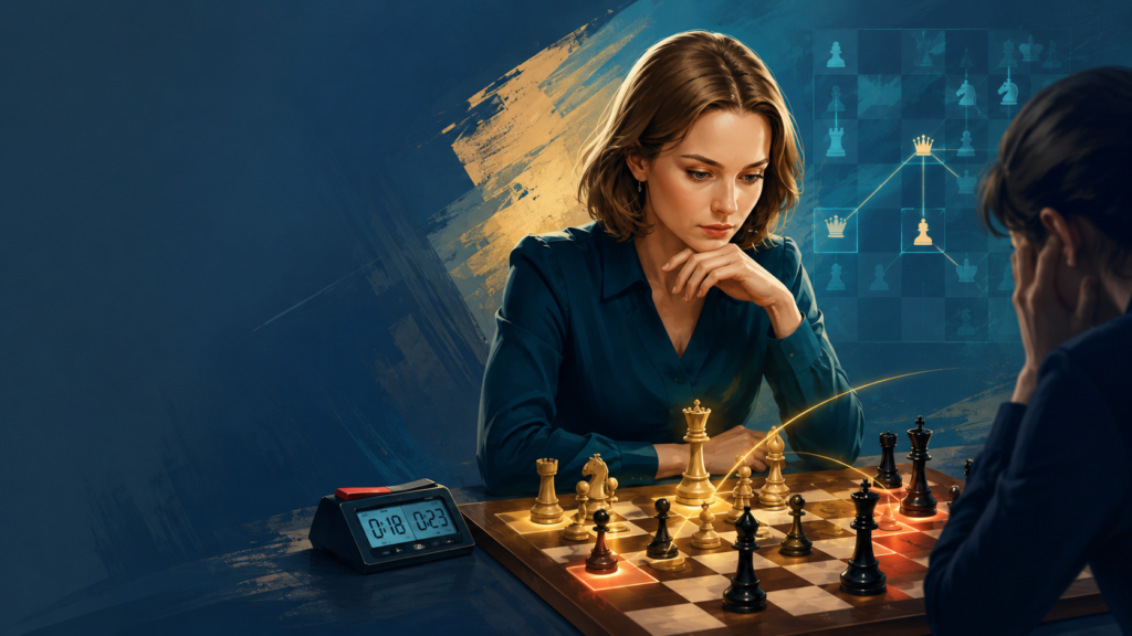 Anna Muzychuk is one of those players who can make a normal position feel heavy. She does not need to throw wild pieces at the king right away. She can place one piece a little better, stop one of your plans, and then make you solve a new problem every few seconds.