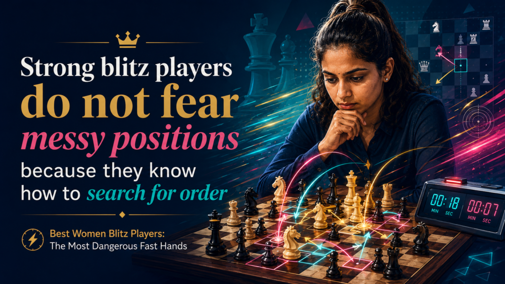 Blitz often gets messy. Pawns are pushed. Kings are open. Pieces are attacked. Both players may have threats at the same time. For many young players, this is when fear takes over. They see danger everywhere and make a rushed move.