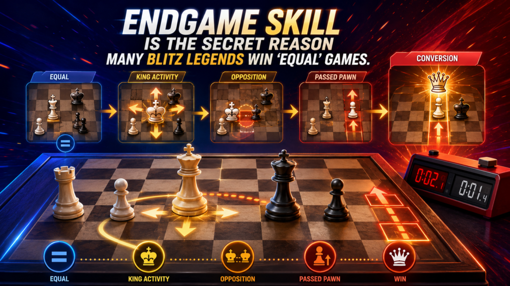 Many young players think blitz is all about openings and attacks. The truth is different. A huge number of blitz games are decided in the endgame. The pieces come off, both players have little time, and suddenly one small pawn move becomes the whole story.