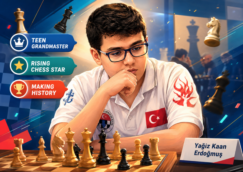 He is from Türkiye, was born in 2011, and holds the grandmaster title. His FIDE profile shows him with a standard rating of 2708, which is a huge number for any player, and even more amazing for someone born in 2011.