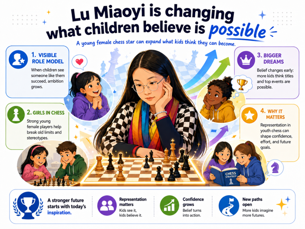 Lu Miaoyi from China is one of the strongest young female players in the world. FIDE lists her as an International Master and Woman Grandmaster born in 2010, with a standard rating of 2431.