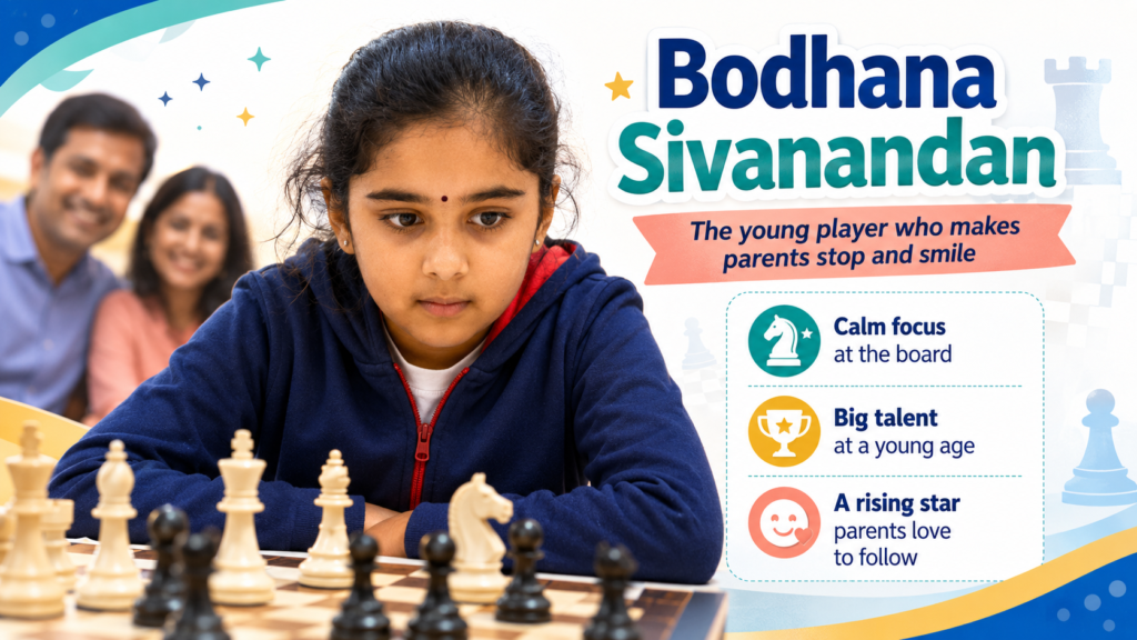Bodhana Sivanandan from England is one of the most talked-about young chess talents in the world. FIDE lists her as born in 2015, with the FIDE Master and Woman International Master titles, and a standard rating of 2374. That is a stunning level for a player so young.