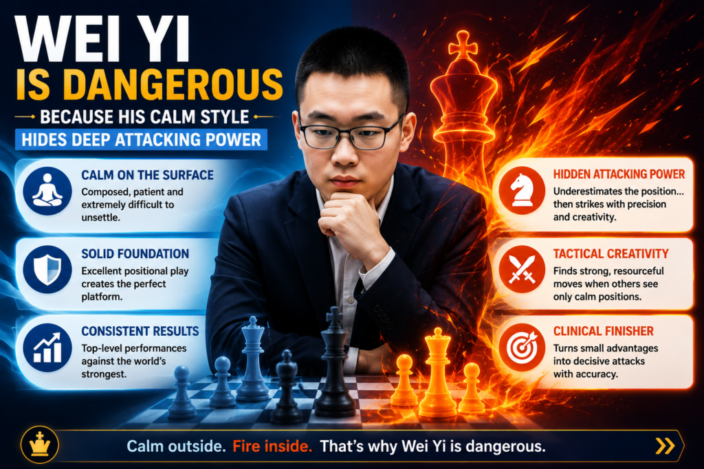 Wei Yi is another top-ten player who deserves more attention than he often gets. On the May 2026 FIDE list, he is ranked tenth in the world with a 2753 classical rating. That places him right behind Wesley So and right ahead of Arjun Erigaisi.