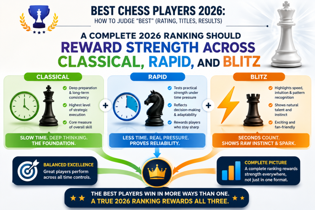 Classical chess still deserves the most respect because it is the deepest test. Players have time to think, calculate, plan, defend, and show full understanding. That is why the classical rating list is still the starting point for this article.
