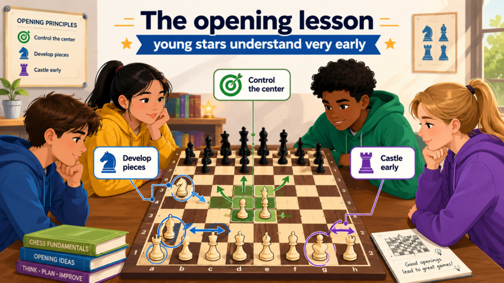 Many children love openings because openings feel like secret codes. They want to learn the Sicilian Defense, the Queen’s Gambit, the London System, or tricky traps they saw online. Openings can be fun, but memorizing moves without understanding them is a weak way to learn.