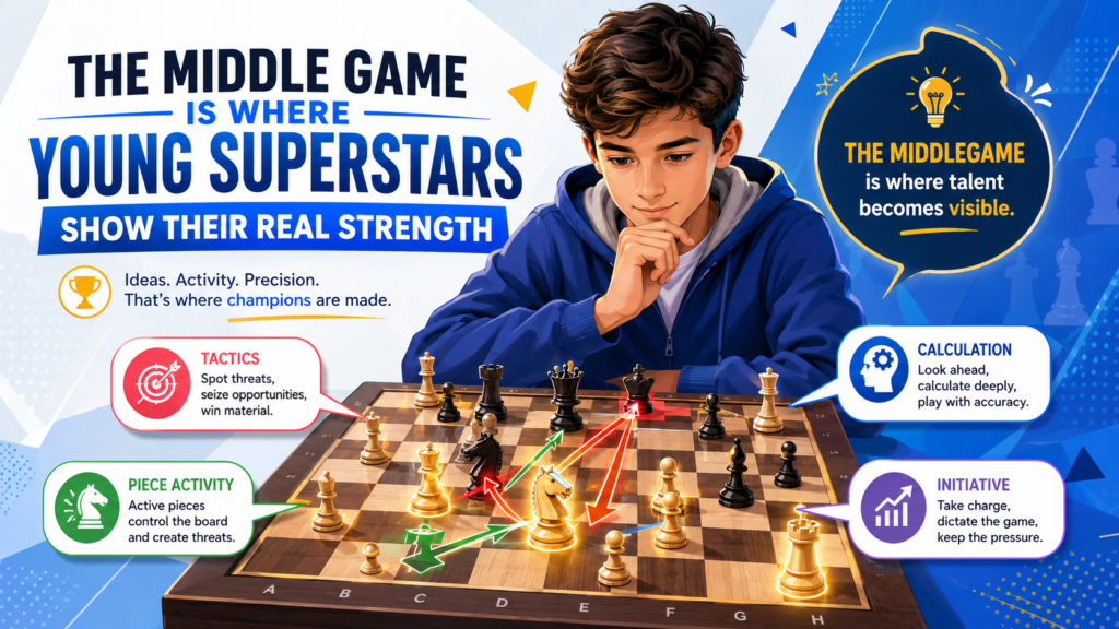 The middle game is the heart of chess. It starts after the opening and before the endgame. This is where plans are made, attacks are built, and mistakes can become very costly. For many children, the middle game feels confusing because there are so many possible moves.