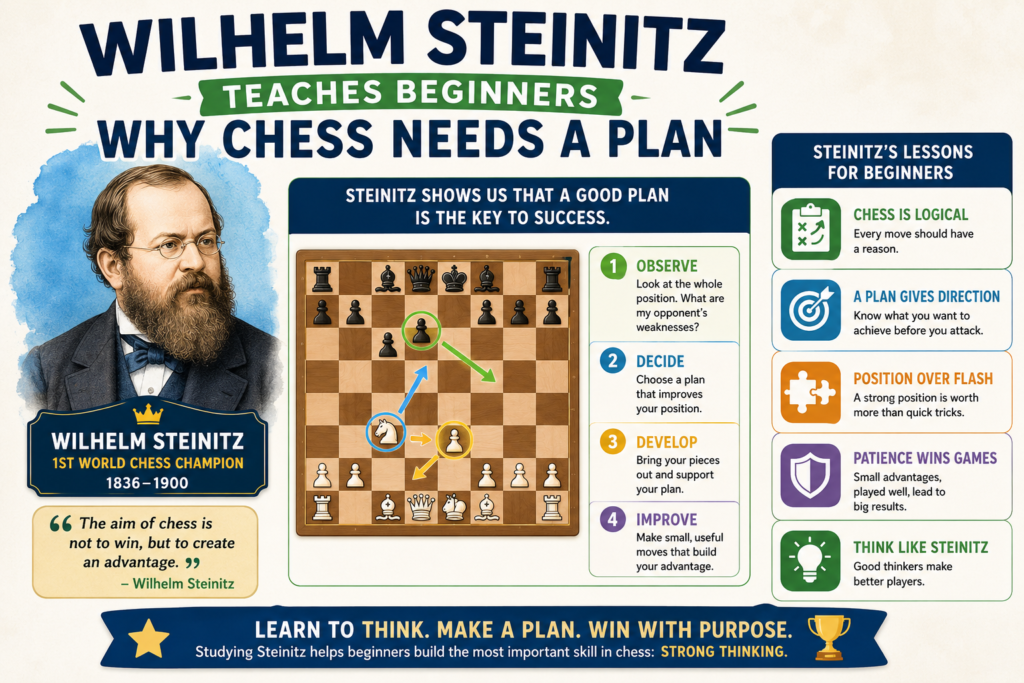 Wilhelm Steinitz was the first official world chess champion, and he changed the way people understood chess. Before him, many players attacked as soon as they could.