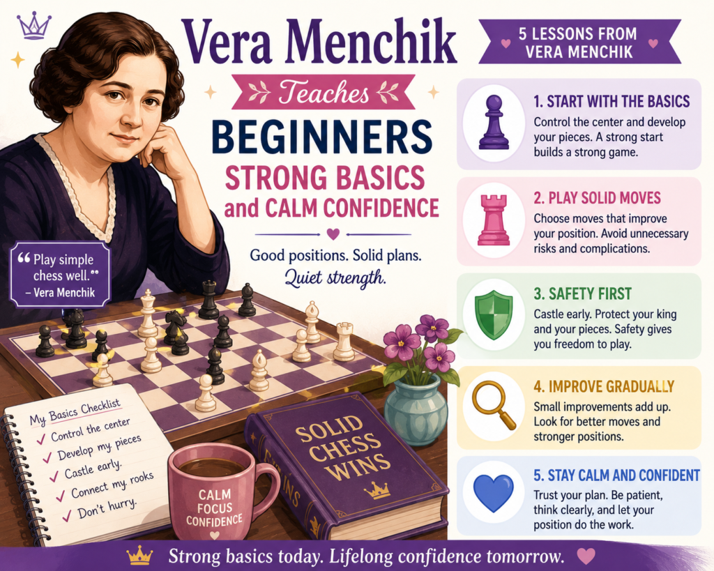 Vera Menchik was the first women’s world chess champion, and she was far stronger than many people around her expected. She played at a time when women were often not given enough respect in chess. Still, she proved her strength on the board again and again.