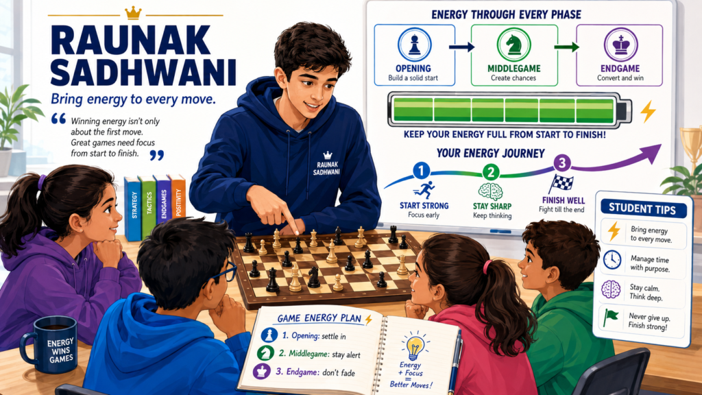 Raunak Sadhwani is another young Indian Grandmaster students should follow. FIDE lists him as a Grandmaster from India, born in 2005, with strong ratings in classical, rapid, and blitz chess. His FIDE record shows that he earned the Grandmaster title in 2020 after becoming an International Master in 2018.